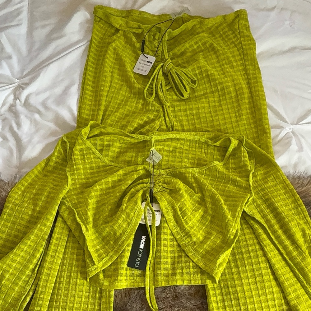 Fashion Nova Lime Green Textured Set